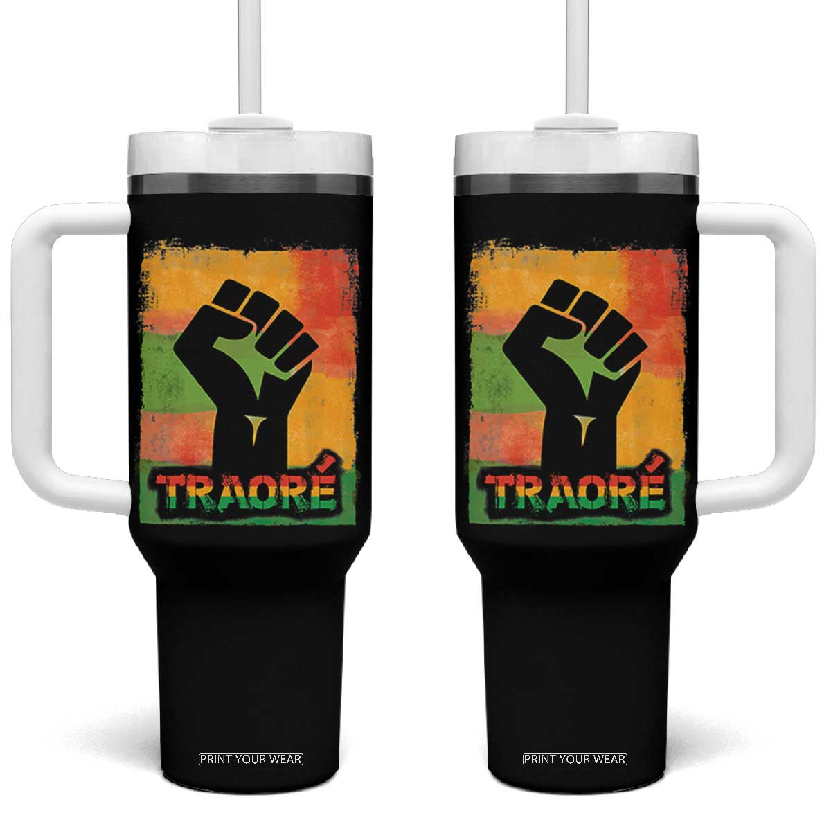 Burkina Faso Ibrahim Traoré Tumbler With Handle TS10 One Size: 40 oz Black Print Your Wear