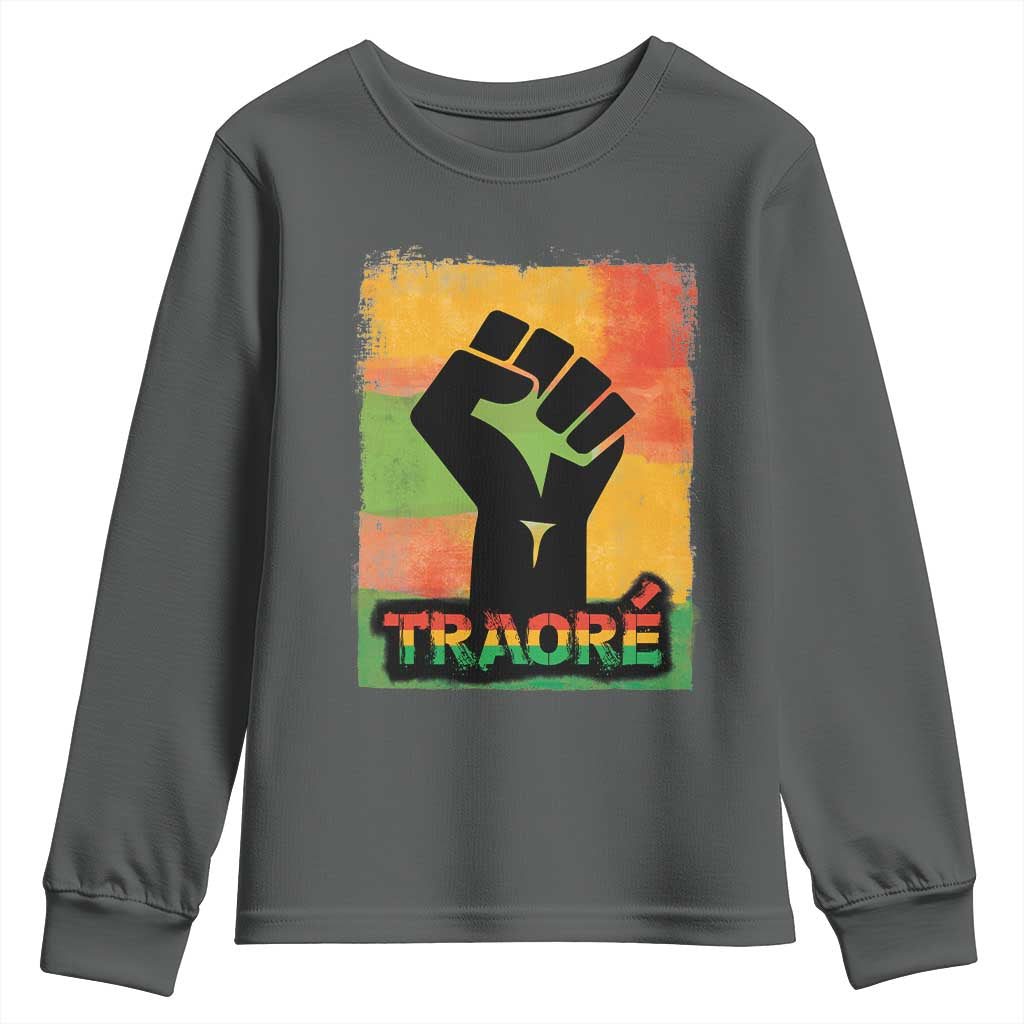 Burkina Faso Ibrahim Traoré Youth Sweatshirt TS10 Dark Heather Print Your Wear