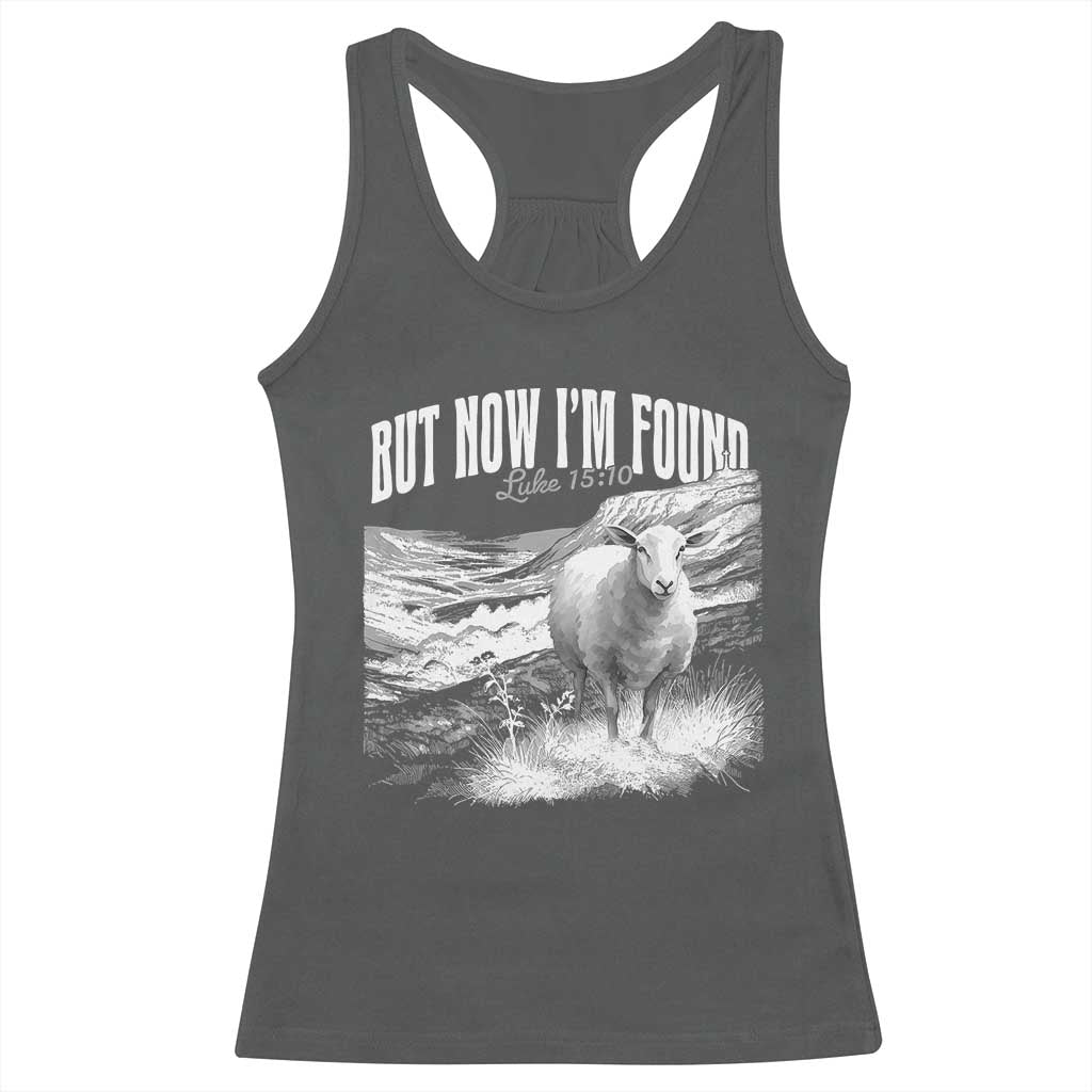 But Now I'm Found Racerback Tank Top Christian Faith Sheep TS11 Dark Heather Print Your Wear