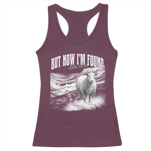 But Now I'm Found Racerback Tank Top Christian Faith Sheep TS11 Maroon Print Your Wear