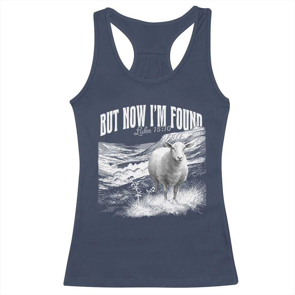 But Now I'm Found Racerback Tank Top Christian Faith Sheep TS11 Navy Print Your Wear