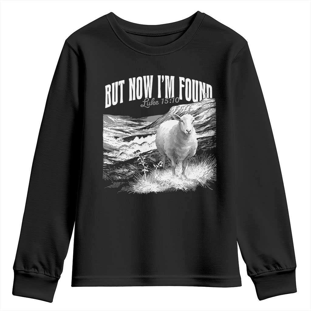 But Now I'm Found Youth Sweatshirt Christian Faith Sheep TS11 Black Print Your Wear