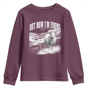 But Now I'm Found Youth Sweatshirt Christian Faith Sheep TS11 Maroon Print Your Wear