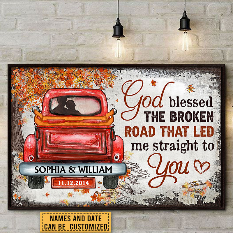 Personalized Family Gift Husband Wife God Blessed The Broken Road Fall Leaves Poster CTM Custom - Printyourwear