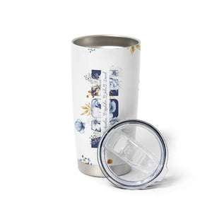 Personalized Tumbler Cup with Name Text, Custom Tumblers Mother's Day Gift Blue Floral Mom's Kids CTM02 Printyourwear