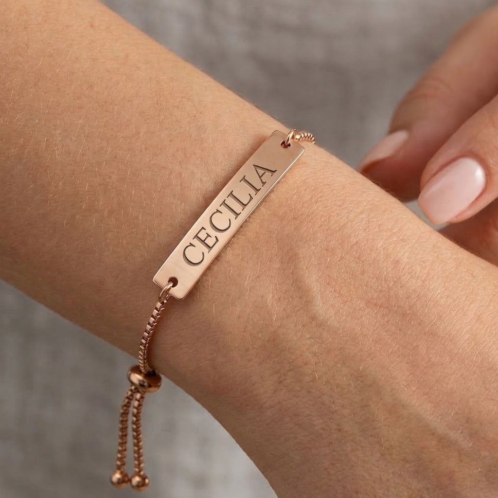 Personalized Engraved Stainless Steel Bracelet - Custom Name or Date Engraving Jewelry Gift for Her CTM02 Print Your Wear