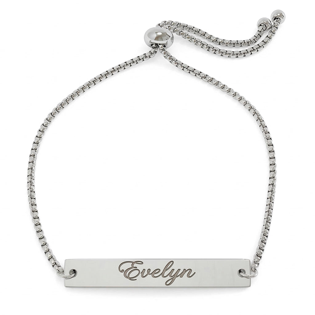 Personalized Engraved Stainless Steel Bracelet - Custom Name or Date Engraving Jewelry Gift for Her CTM02 Silver Print Your Wear