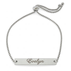 Personalized Engraved Stainless Steel Bracelet - Custom Name or Date Engraving Jewelry Gift for Her CTM02 Silver Print Your Wear