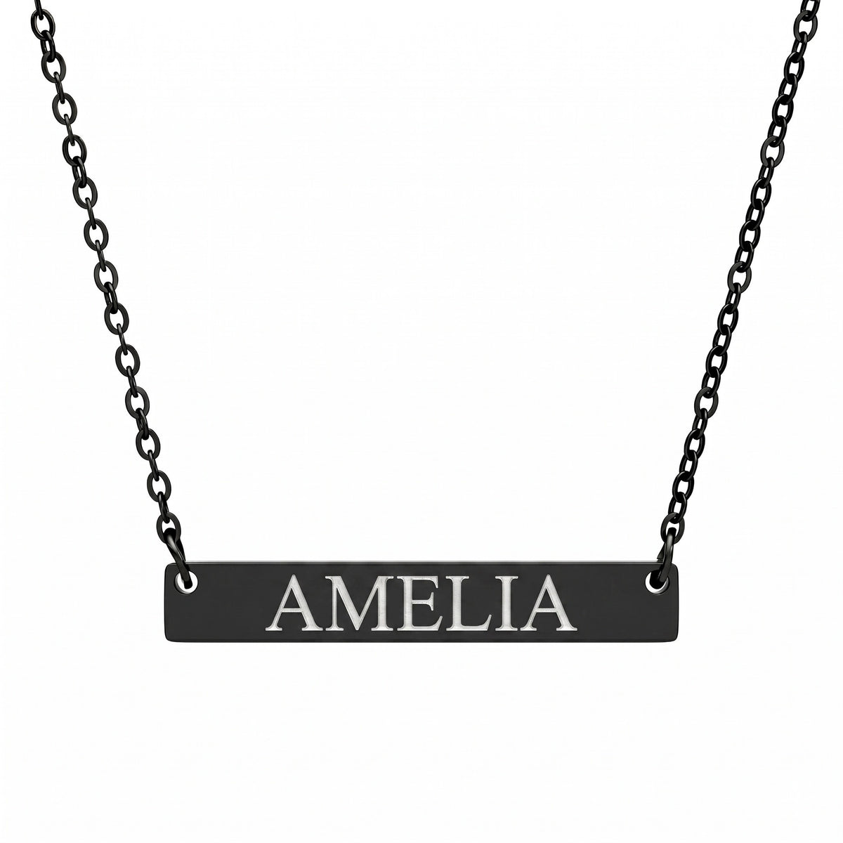 Personalized Engraved Flat Bar Necklace – Custom Name or Date Stainless Steel Gift for Her CTM02 Black Print Your Wear