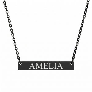 Personalized Engraved Flat Bar Necklace – Custom Name or Date Stainless Steel Gift for Her CTM02 Black Print Your Wear