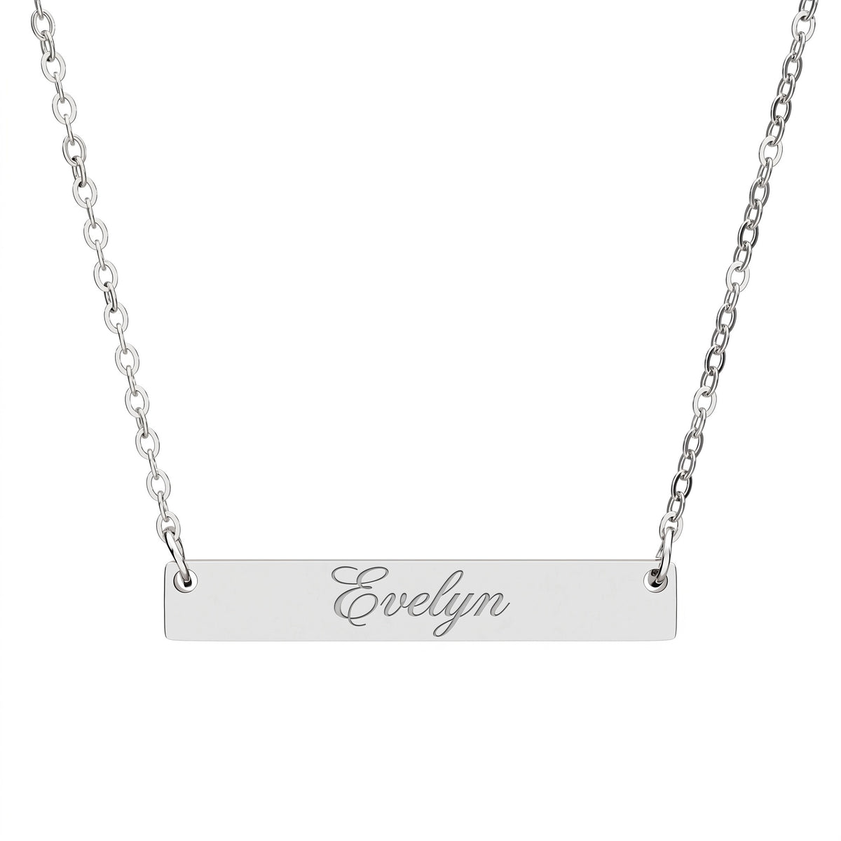 Personalized Engraved Flat Bar Necklace – Custom Name or Date Stainless Steel Gift for Her CTM02 Silver Print Your Wear
