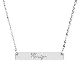 Personalized Engraved Flat Bar Necklace – Custom Name or Date Stainless Steel Gift for Her CTM02 Silver Print Your Wear