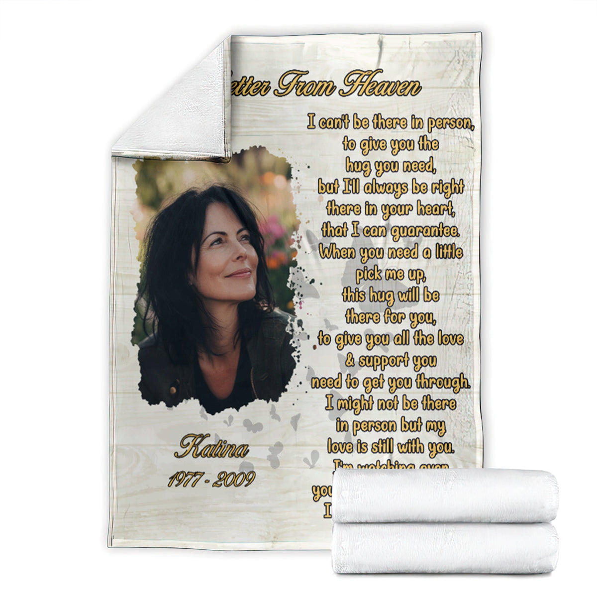Personalized Throw Blanket Memorial Gift - Custom Photo Letter From Heaven CTM02 Light Wood Print Your Wear