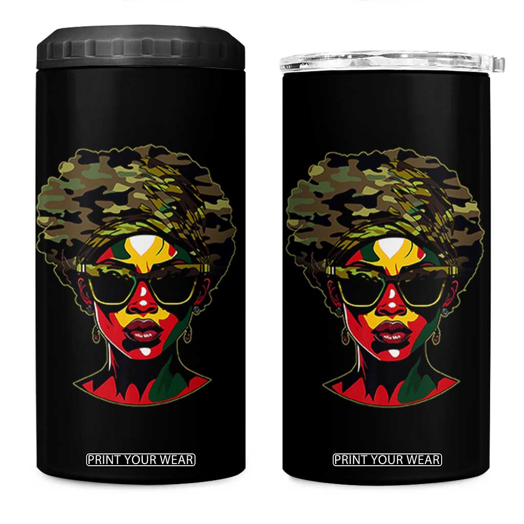 Camo African American Women Juneteenth Celebrating Black Freedom Day 4 in 1 Can Cooler Tumbler TS11 One Size: 16 oz Black Print Your Wear