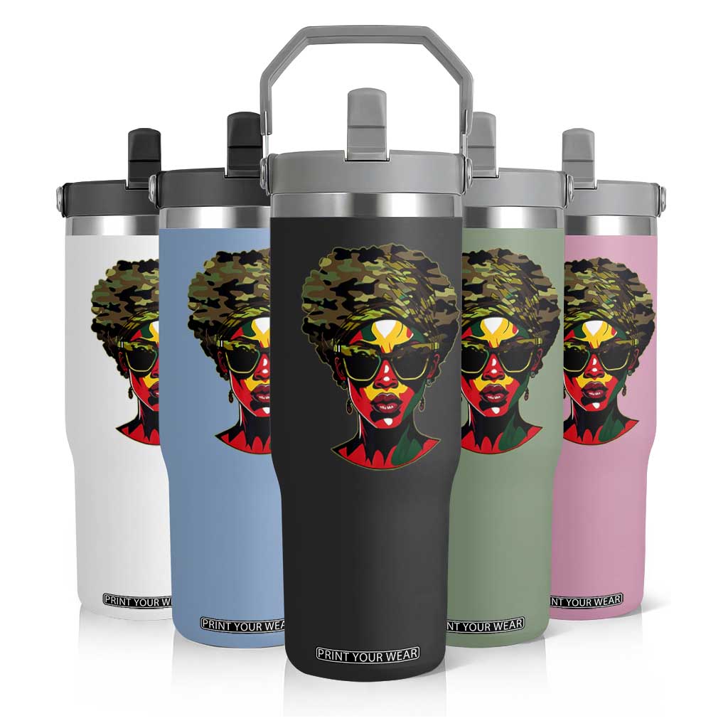Camo African American Women Juneteenth Celebrating Black Freedom Day Flip Straw Tumbler TS11 Print Your Wear