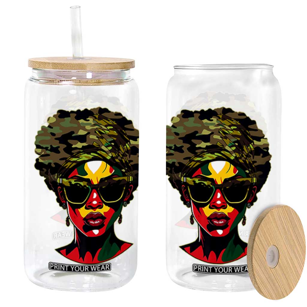 Camo African American Women Juneteenth Celebrating Black Freedom Day Glass Can TS11 Black Print Your Wear