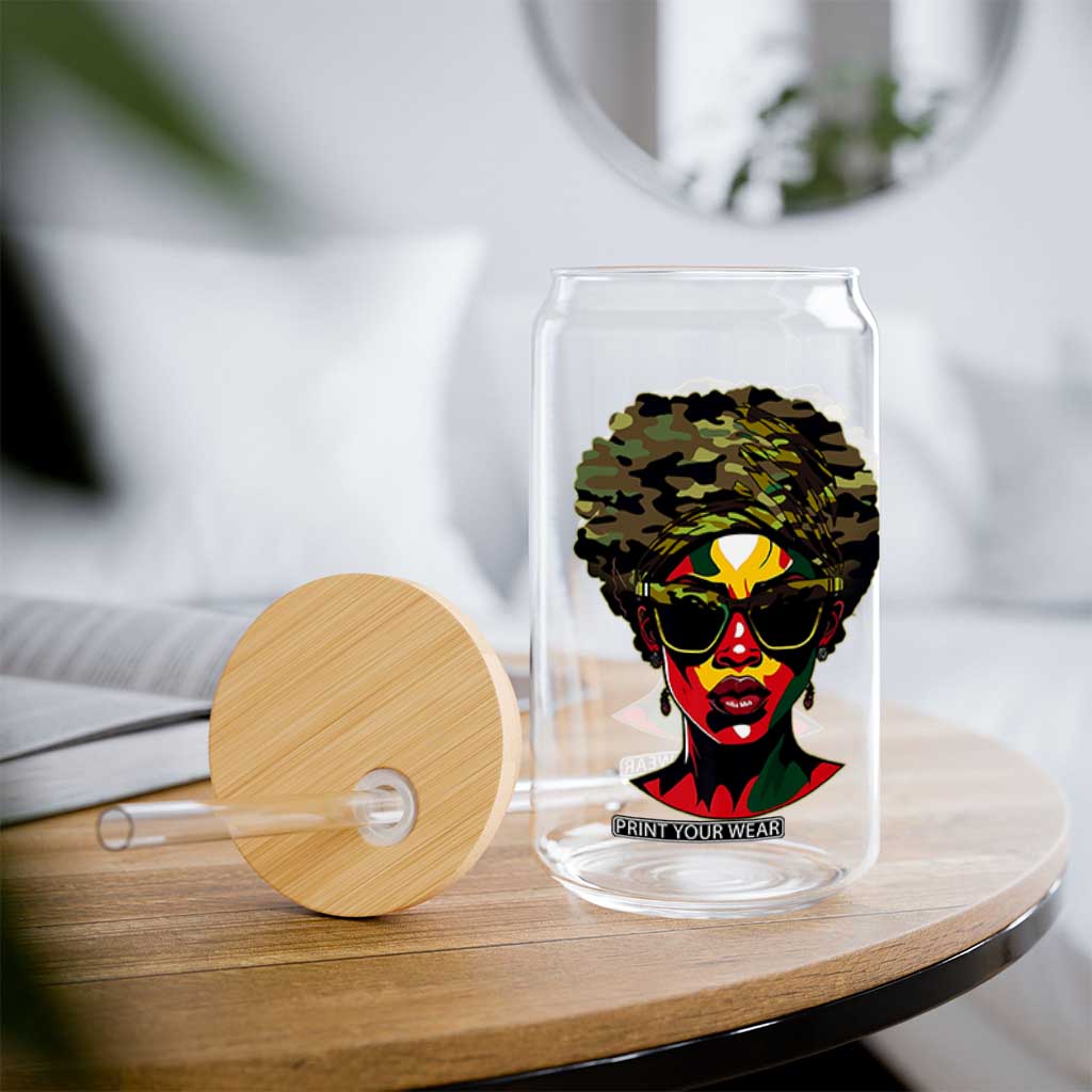 Camo African American Women Juneteenth Celebrating Black Freedom Day Glass Can TS11 Print Your Wear