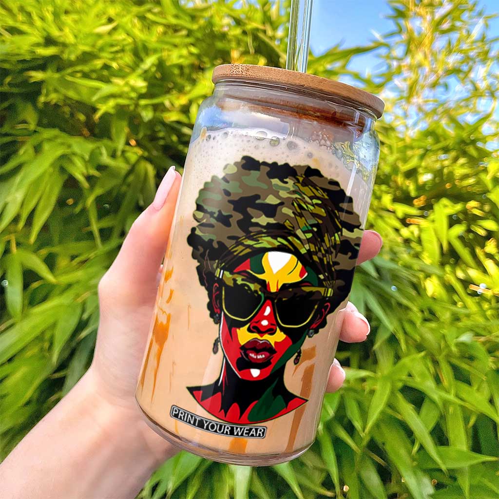 Camo African American Women Juneteenth Celebrating Black Freedom Day Glass Can TS11 Print Your Wear