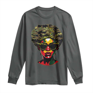 Camo African American Women Juneteenth Celebrating Black Freedom Day Long Sleeve Shirt TS11 Dark Heather Print Your Wear