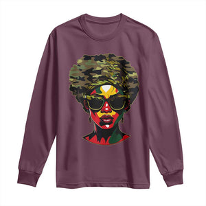 Camo African American Women Juneteenth Celebrating Black Freedom Day Long Sleeve Shirt TS11 Maroon Print Your Wear