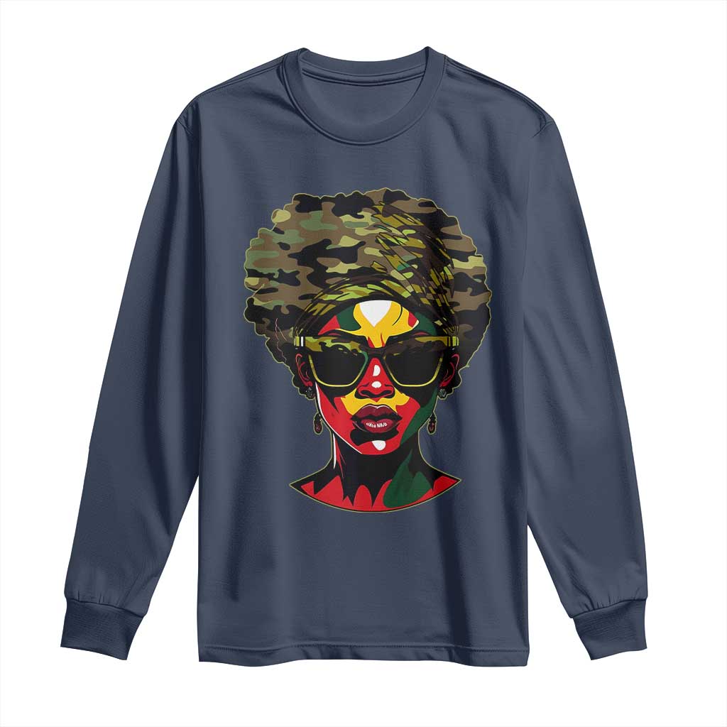 Camo African American Women Juneteenth Celebrating Black Freedom Day Long Sleeve Shirt TS11 Navy Print Your Wear