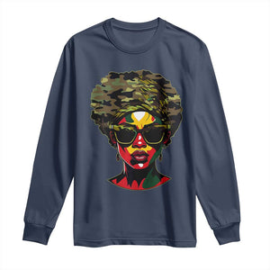Camo African American Women Juneteenth Celebrating Black Freedom Day Long Sleeve Shirt TS11 Navy Print Your Wear