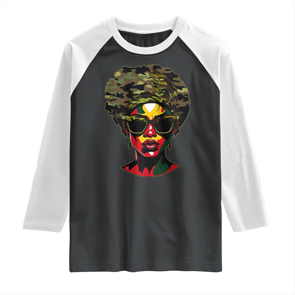 Camo African American Women Juneteenth Celebrating Black Freedom Day Raglan Shirt TS11 Black White Print Your Wear