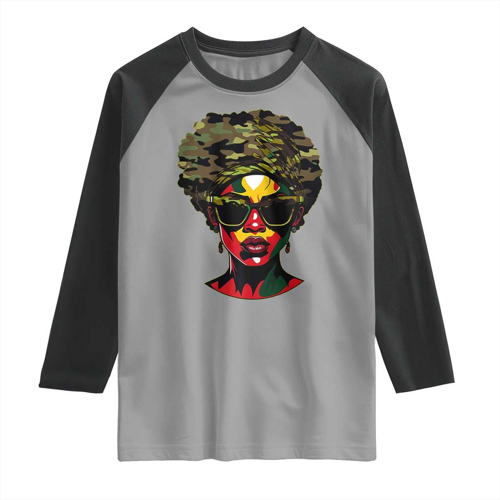 Camo African American Women Juneteenth Celebrating Black Freedom Day Raglan Shirt TS11 Sport Gray Black Print Your Wear