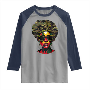 Camo African American Women Juneteenth Celebrating Black Freedom Day Raglan Shirt TS11 Sport Gray Navy Print Your Wear