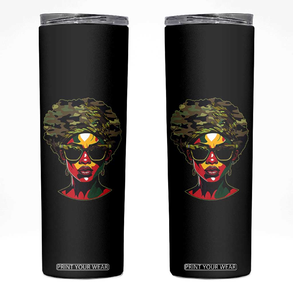 Camo African American Women Juneteenth Celebrating Black Freedom Day Skinny Tumbler TS11 Black Print Your Wear