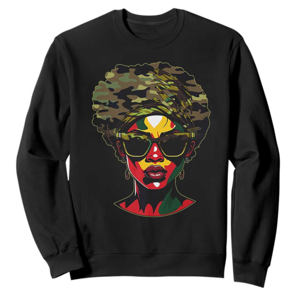 Camo African American Women Juneteenth Celebrating Black Freedom Day Sweatshirt TS11 Black Print Your Wear