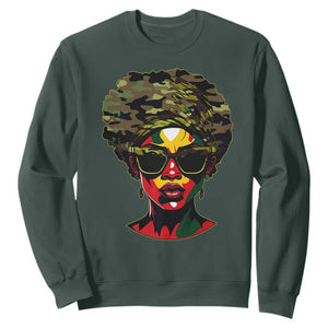 Camo African American Women Juneteenth Celebrating Black Freedom Day Sweatshirt TS11 Dark Forest Green Print Your Wear