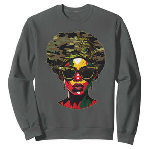 Camo African American Women Juneteenth Celebrating Black Freedom Day Sweatshirt TS11 Dark Heather Print Your Wear