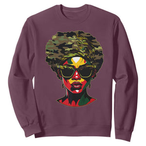 Camo African American Women Juneteenth Celebrating Black Freedom Day Sweatshirt TS11 Maroon Print Your Wear