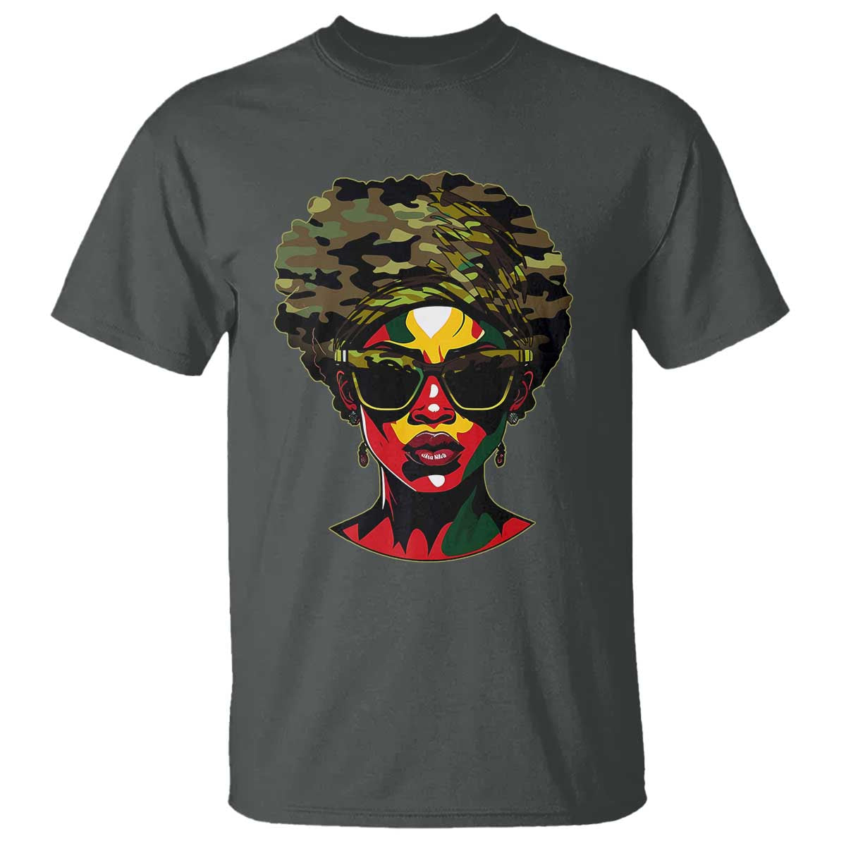 Camo African American Women Juneteenth Celebrating Black Freedom Day T Shirt TS11 Dark Heather Print Your Wear