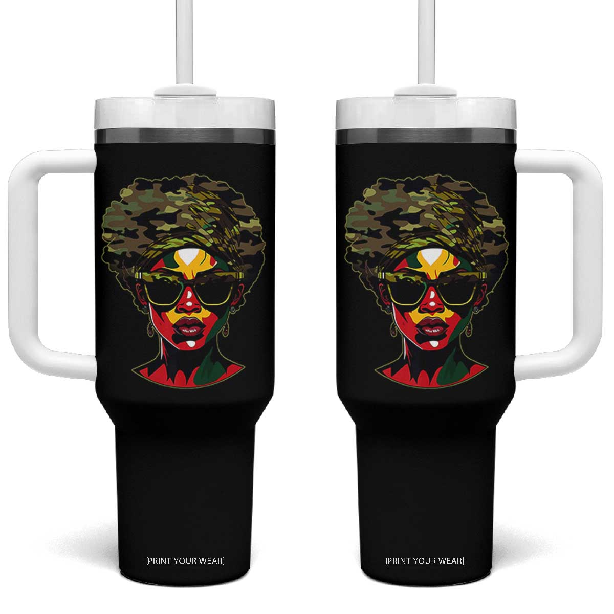 Camo African American Women Juneteenth Celebrating Black Freedom Day Tumbler With Handle TS11 One Size: 40 oz Black Print Your Wear