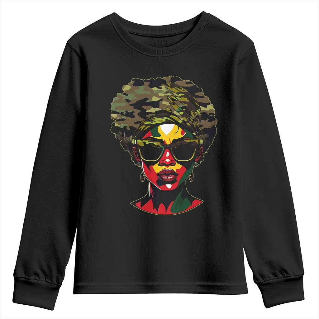 Camo African American Women Juneteenth Celebrating Black Freedom Day Youth Sweatshirt TS11 Black Print Your Wear