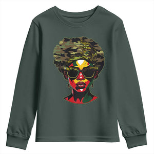 Camo African American Women Juneteenth Celebrating Black Freedom Day Youth Sweatshirt TS11 Dark Forest Green Print Your Wear