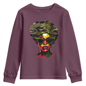 Camo African American Women Juneteenth Celebrating Black Freedom Day Youth Sweatshirt TS11 Maroon Print Your Wear