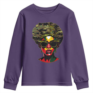 Camo African American Women Juneteenth Celebrating Black Freedom Day Youth Sweatshirt TS11 Purple Print Your Wear