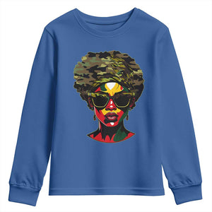 Camo African American Women Juneteenth Celebrating Black Freedom Day Youth Sweatshirt TS11 Royal Blue Print Your Wear