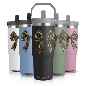 Camo Coquette Bow Flip Straw Tumbler Camouflage Old Hunting Women Girl TS10 Print Your Wear