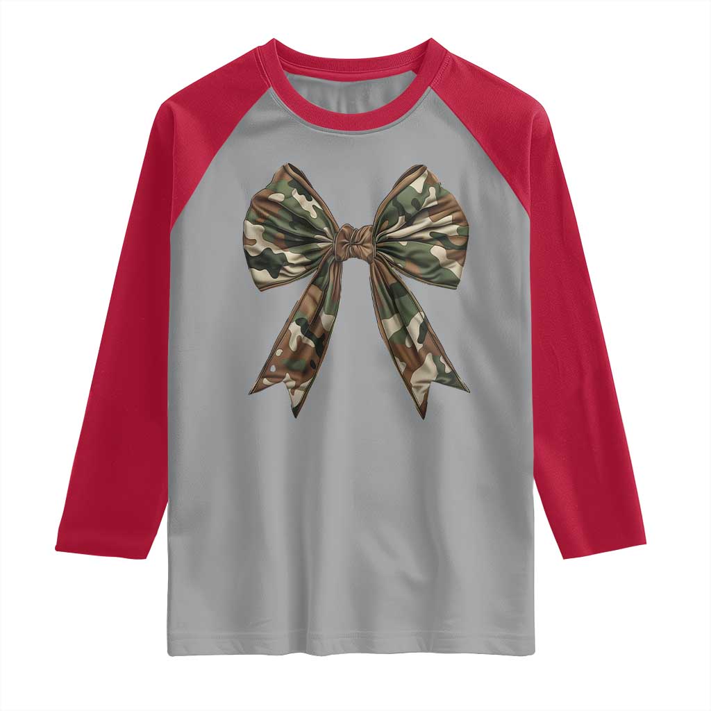 Camo Coquette Bow Raglan Shirt Camouflage Old Hunting Women Girl TS10 Sport Gray Red Print Your Wear