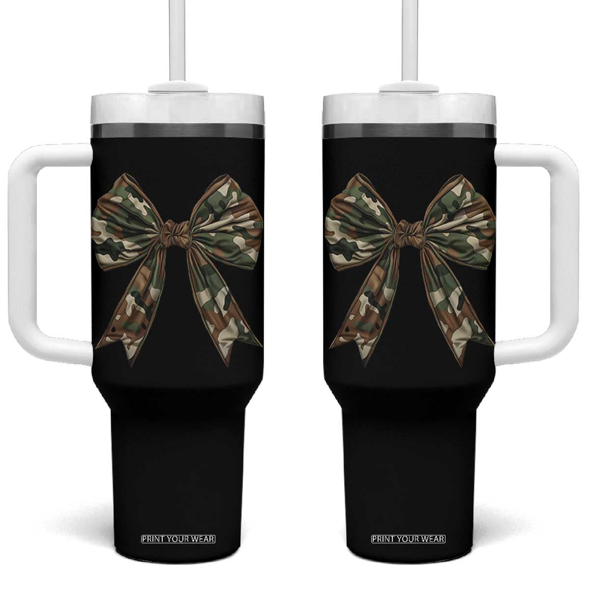 Camo Coquette Bow Tumbler With Handle Camouflage Old Hunting Women Girl TS10 One Size: 40 oz Black Print Your Wear