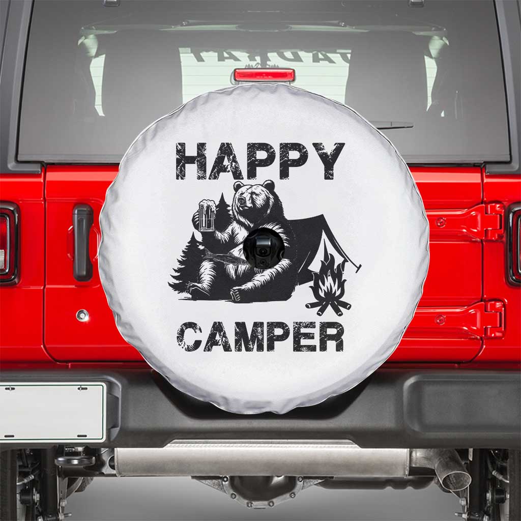 Camping Lover Spare Tire Cover Happy Camper Funny Bear Campfire Beer TS11 White Print Your Wear