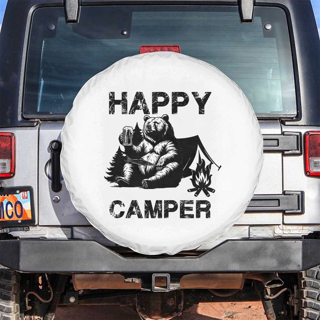 Camping Lover Spare Tire Cover Happy Camper Funny Bear Campfire Beer TS11 No hole White Print Your Wear