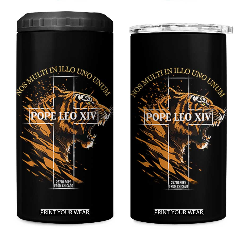 Cardinal Pope Leo XIV 4 in 1 Can Cooler Tumbler Nos Multi In Illo Uno Unum 267th Pope From Chicago Tiger TS11 One Size: 16 oz Black Print Your Wear