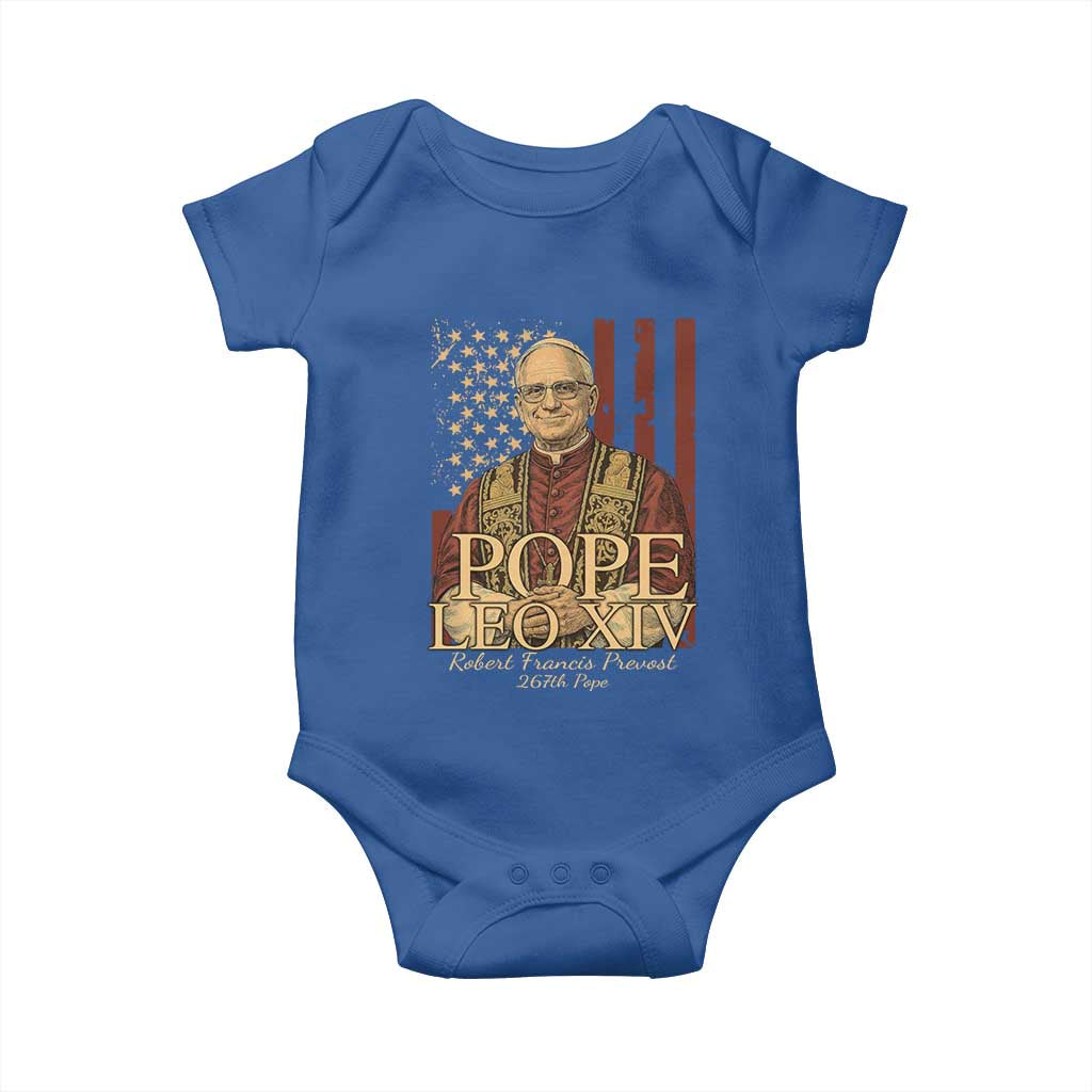 Cardinal Pope Leo XIV Baby Onesie 267th Robert Francis Prevost American Flag TS11 Royal Blue Print Your Wear