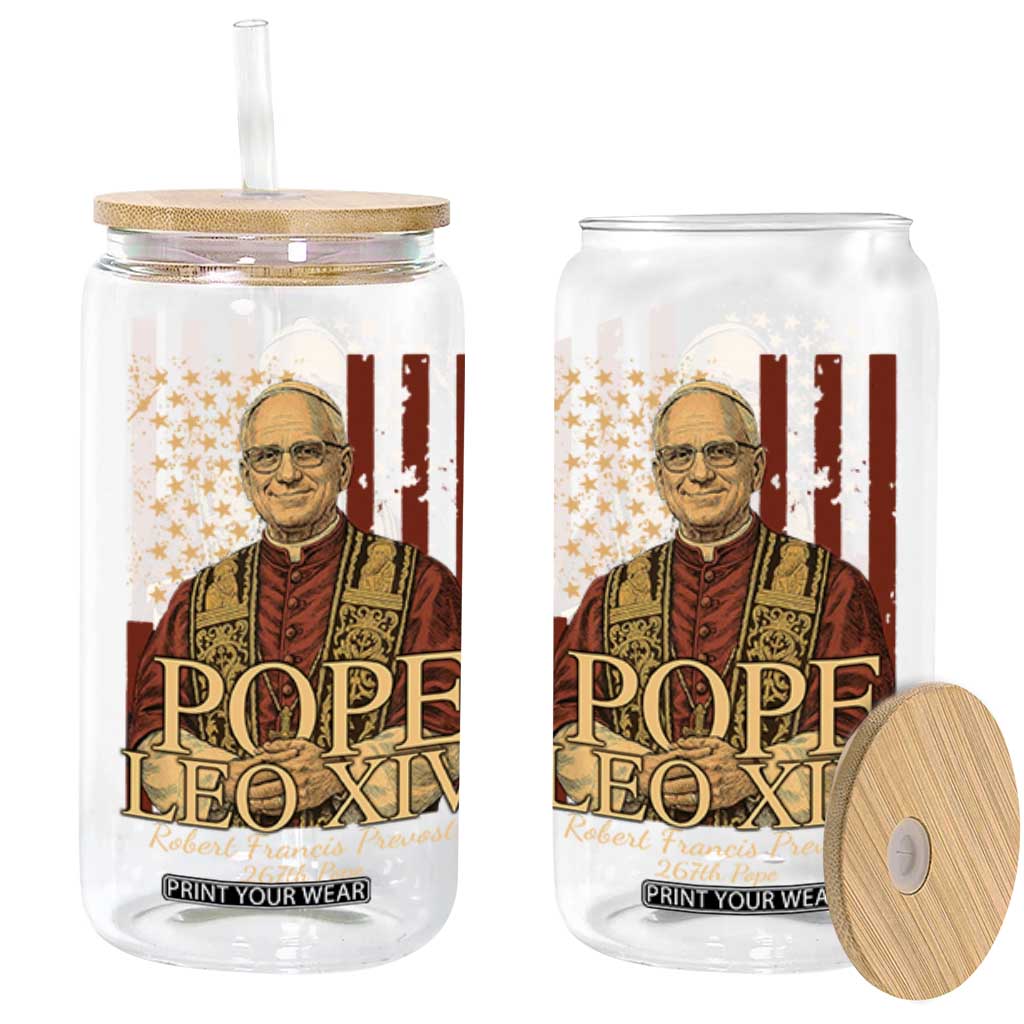 Cardinal Pope Leo XIV Glass Can 267th Robert Francis Prevost American Flag TS11 Black Print Your Wear