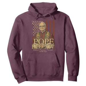 Cardinal Pope Leo XIV Hoodie 267th Robert Francis Prevost American Flag TS11 Maroon Print Your Wear
